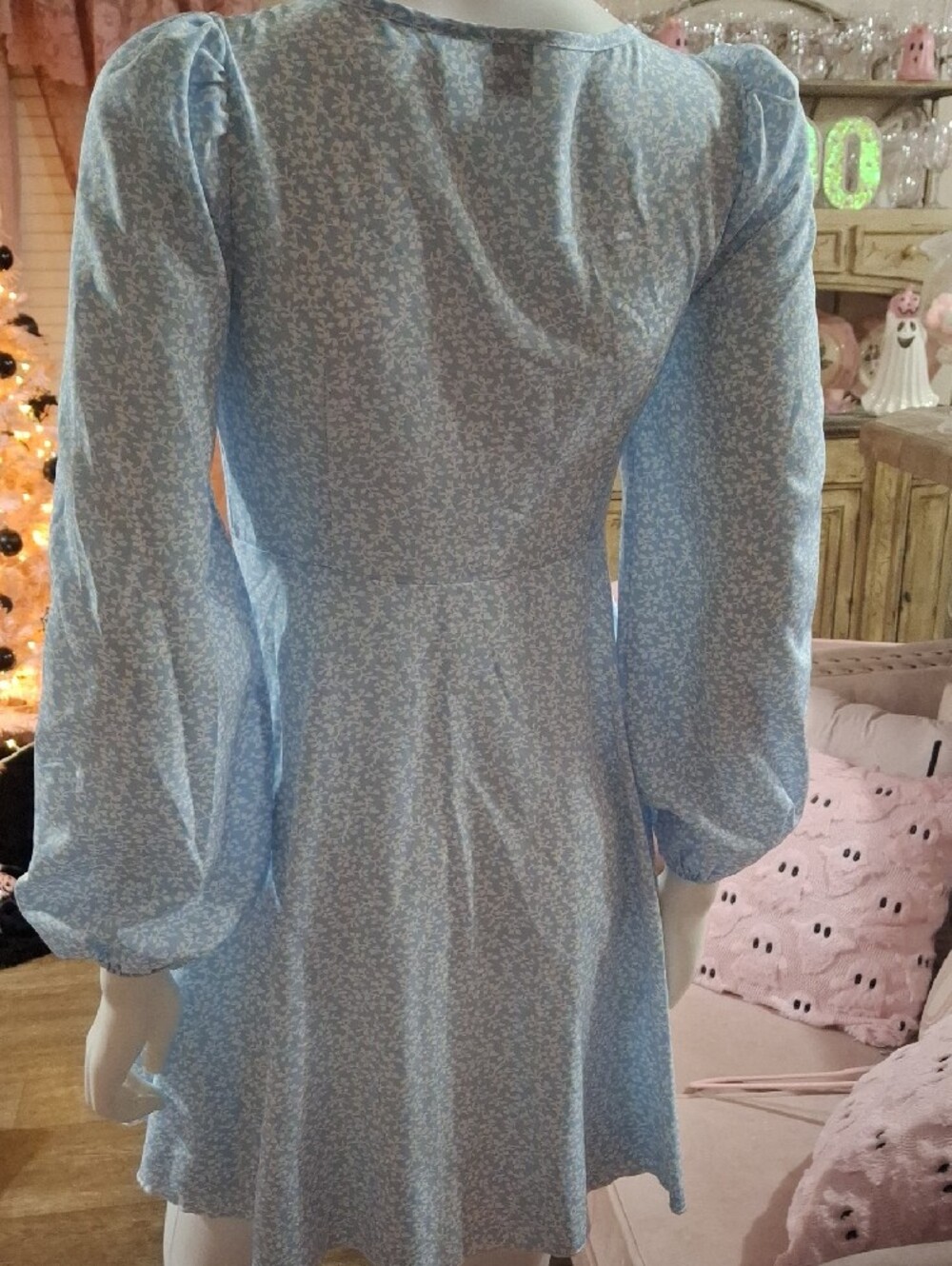 Light Blue Tie-Front Floral Mini Dress Like New Size XS - Picture 2 of 2